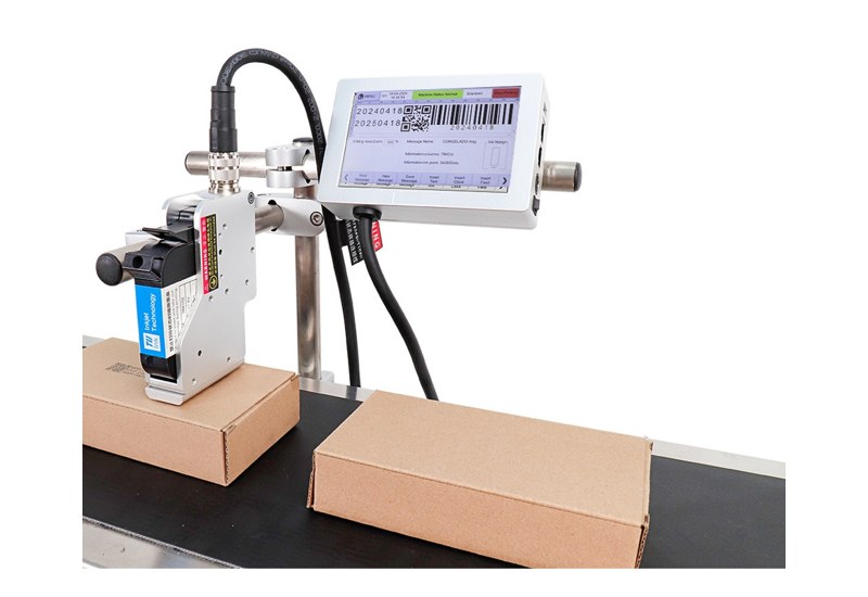 Marksol UMS10 thermal inkjet printer with single cartridge head printing on cartons