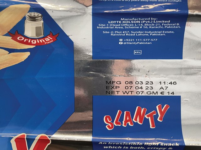 Thermal transfer MFG, EXP and batch code on a snack bag